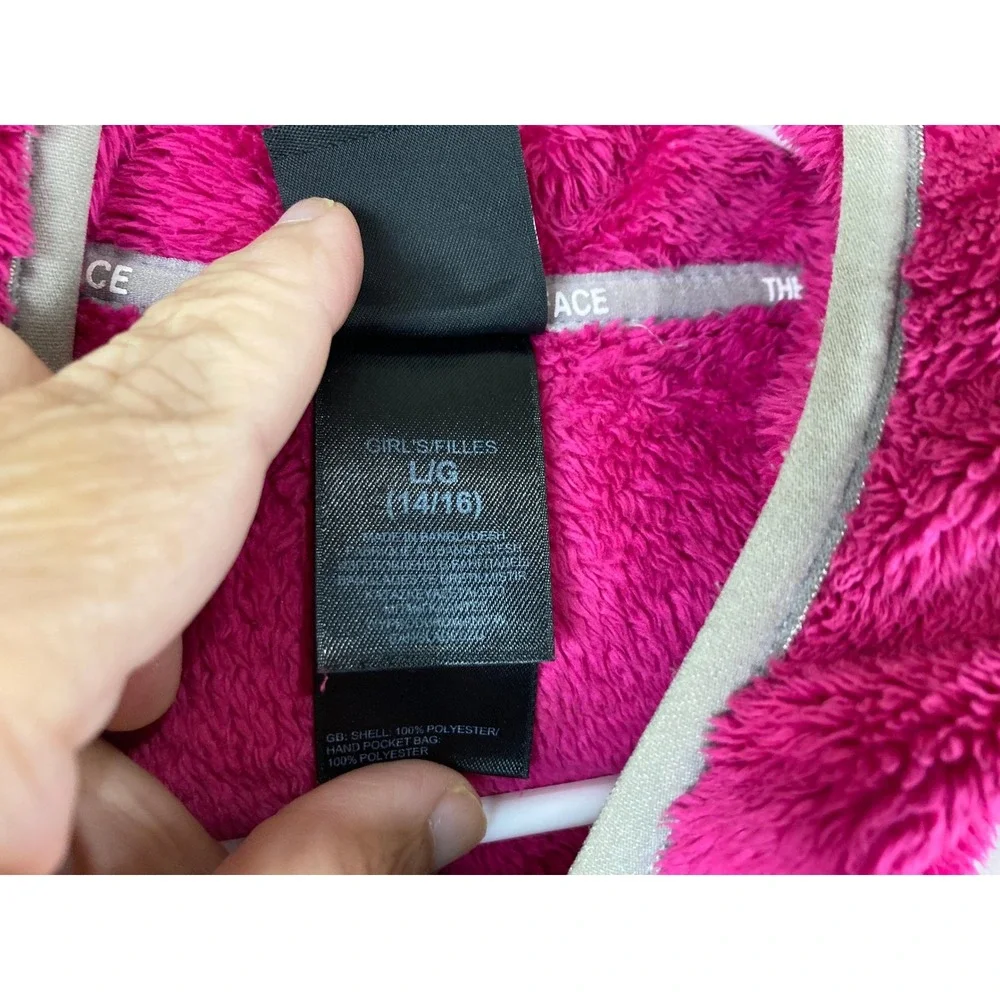 The North Face Fleece Jacket Girls L14/16 Pink Full Zip Hooded Denali School